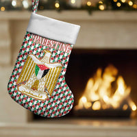 Palestine Christmas Stocking with Red-Green Pattern, Golden Eagle Emblem, and Jesus Holding Flag Motif - Wonder Print Shop