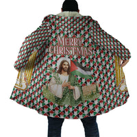 Palestine Christmas Cloak with Red-Green Pattern, Golden Eagle Emblem, and Jesus Holding Flag Motif - Wonder Print Shop