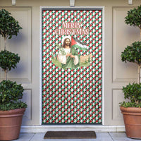 Palestine Christmas Door Cover with Red-Green Pattern, Golden Eagle Emblem, and Jesus Holding Flag Motif - Wonder Print Shop