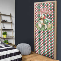 Palestine Christmas Door Cover with Red-Green Pattern, Golden Eagle Emblem, and Jesus Holding Flag Motif - Wonder Print Shop