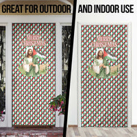 Palestine Christmas Door Cover with Red-Green Pattern, Golden Eagle Emblem, and Jesus Holding Flag Motif - Wonder Print Shop