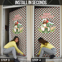 Palestine Christmas Door Cover with Red-Green Pattern, Golden Eagle Emblem, and Jesus Holding Flag Motif - Wonder Print Shop