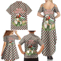 Palestine Christmas Family Matching Summer Maxi Dress and Hawaiian Shirt with Red-Green Pattern, Golden Eagle Emblem, and Jesus Holding Flag Motif - Wonder Print Shop