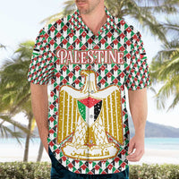 Palestine Christmas Hawaiian Shirt with Red-Green Pattern, Golden Eagle Emblem, and Jesus Holding Flag Motif - Wonder Print Shop