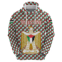 Palestine Christmas Hoodie with Red-Green Pattern, Golden Eagle Emblem, and Jesus Holding Flag Motif - Wonder Print Shop