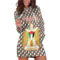 Palestine Christmas Hoodie Dress with Red-Green Pattern, Golden Eagle Emblem, and Jesus Holding Flag Motif - Wonder Print Shop