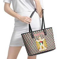 Palestine Christmas Leather Tote Bag with Red-Green Pattern, Golden Eagle Emblem, and Jesus Holding Flag Motif - Wonder Print Shop