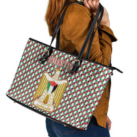 Palestine Christmas Leather Tote Bag with Red-Green Pattern, Golden Eagle Emblem, and Jesus Holding Flag Motif - Wonder Print Shop