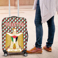 Palestine Christmas Luggage Cover with Red-Green Pattern, Golden Eagle Emblem, and Jesus Holding Flag Motif - Wonder Print Shop