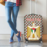 Palestine Christmas Luggage Cover with Red-Green Pattern, Golden Eagle Emblem, and Jesus Holding Flag Motif - Wonder Print Shop
