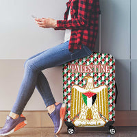 Palestine Christmas Luggage Cover with Red-Green Pattern, Golden Eagle Emblem, and Jesus Holding Flag Motif - Wonder Print Shop