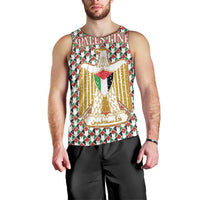Palestine Christmas Men Tank Top with Red-Green Pattern, Golden Eagle Emblem, and Jesus Holding Flag Motif - Wonder Print Shop