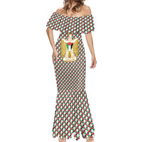 Palestine Christmas Mermaid Dress with Red-Green Pattern, Golden Eagle Emblem, and Jesus Holding Flag Motif - Wonder Print Shop