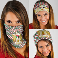 Palestine Christmas Neck Gaiter with Red-Green Pattern, Golden Eagle Emblem, and Jesus Holding Flag Motif - Wonder Print Shop