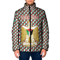 Palestine Christmas Padded Jacket with Red-Green Pattern, Golden Eagle Emblem, and Jesus Holding Flag Motif - Wonder Print Shop
