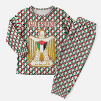 Palestine Christmas Pajama Set with Red-Green Pattern, Golden Eagle Emblem, and Jesus Holding Flag Motif - Wonder Print Shop