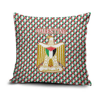 Palestine Christmas Pillow Cover with Red-Green Pattern, Golden Eagle Emblem, and Jesus Holding Flag Motif - Wonder Print Shop