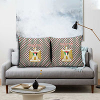Palestine Christmas Pillow Cover with Red-Green Pattern, Golden Eagle Emblem, and Jesus Holding Flag Motif - Wonder Print Shop