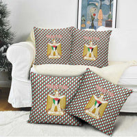 Palestine Christmas Pillow Cover with Red-Green Pattern, Golden Eagle Emblem, and Jesus Holding Flag Motif - Wonder Print Shop