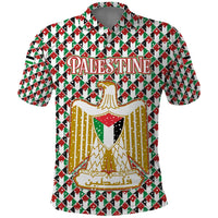 Palestine Christmas Polo Shirt with Red-Green Pattern, Golden Eagle Emblem, and Jesus Holding Flag Motif - Wonder Print Shop