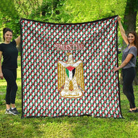 Palestine Christmas Quilt with Red-Green Pattern, Golden Eagle Emblem, and Jesus Holding Flag Motif - Wonder Print Shop