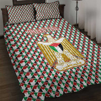 Palestine Christmas Quilt Bed Set with Red-Green Pattern, Golden Eagle Emblem, and Jesus Holding Flag Motif - Wonder Print Shop
