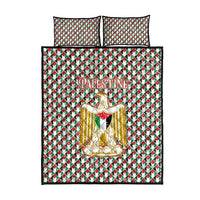 Palestine Christmas Quilt Bed Set with Red-Green Pattern, Golden Eagle Emblem, and Jesus Holding Flag Motif - Wonder Print Shop
