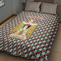 Palestine Christmas Quilt Bed Set with Red-Green Pattern, Golden Eagle Emblem, and Jesus Holding Flag Motif - Wonder Print Shop