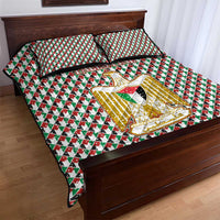 Palestine Christmas Quilt Bed Set with Red-Green Pattern, Golden Eagle Emblem, and Jesus Holding Flag Motif - Wonder Print Shop