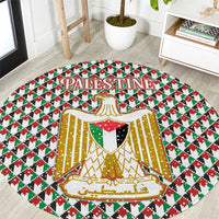 Palestine Christmas Round Carpet with Red-Green Pattern, Golden Eagle Emblem, and Jesus Holding Flag Motif - Wonder Print Shop