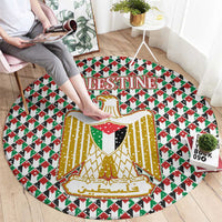 Palestine Christmas Round Carpet with Red-Green Pattern, Golden Eagle Emblem, and Jesus Holding Flag Motif - Wonder Print Shop