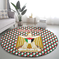 Palestine Christmas Round Carpet with Red-Green Pattern, Golden Eagle Emblem, and Jesus Holding Flag Motif - Wonder Print Shop