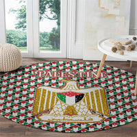 Palestine Christmas Round Carpet with Red-Green Pattern, Golden Eagle Emblem, and Jesus Holding Flag Motif - Wonder Print Shop