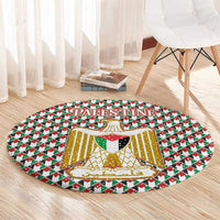 Palestine Christmas Round Carpet with Red-Green Pattern, Golden Eagle Emblem, and Jesus Holding Flag Motif - Wonder Print Shop