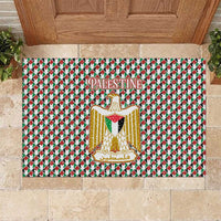 Palestine Christmas Rubber Doormat with Red-Green Pattern, Golden Eagle Emblem, and Jesus Holding Flag Motif - Wonder Print Shop