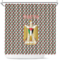 Palestine Christmas Shower Curtain with Red-Green Pattern, Golden Eagle Emblem, and Jesus Holding Flag Motif - Wonder Print Shop