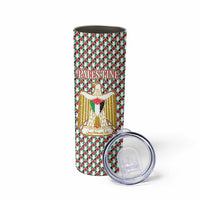 Palestine Christmas Skinny Tumbler with Red-Green Pattern, Golden Eagle Emblem, and Jesus Holding Flag Motif - Wonder Print Shop