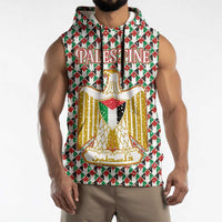 Palestine Christmas Sleeveless Hoodie with Red-Green Pattern, Golden Eagle Emblem, and Jesus Holding Flag Motif - Wonder Print Shop