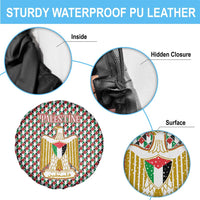 Palestine Christmas Spare Tire Cover with Red-Green Pattern, Golden Eagle Emblem, and Jesus Holding Flag Motif - Wonder Print Shop