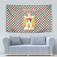 Palestine Christmas Tapestry with Red-Green Pattern, Golden Eagle Emblem, and Jesus Holding Flag Motif - Wonder Print Shop