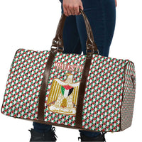 Palestine Christmas Travel Bag with Red-Green Pattern, Golden Eagle Emblem, and Jesus Holding Flag Motif - Wonder Print Shop