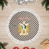 Palestine Christmas Tree Skirt with Red-Green Pattern, Golden Eagle Emblem, and Jesus Holding Flag Motif - Wonder Print Shop