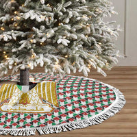 Palestine Christmas Tree Skirt with Red-Green Pattern, Golden Eagle Emblem, and Jesus Holding Flag Motif - Wonder Print Shop