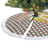 Palestine Christmas Tree Skirt with Red-Green Pattern, Golden Eagle Emblem, and Jesus Holding Flag Motif - Wonder Print Shop
