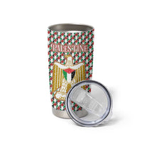 Palestine Christmas Tumbler Cup with Red-Green Pattern, Golden Eagle Emblem, and Jesus Holding Flag Motif - Wonder Print Shop