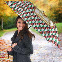 Palestine Christmas Umbrella with Red-Green Pattern, Golden Eagle Emblem, and Jesus Holding Flag Motif - Wonder Print Shop