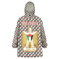 Palestine Christmas Wearable Blanket Hoodie with Red-Green Pattern, Golden Eagle Emblem, and Jesus Holding Flag Motif - Wonder Print Shop