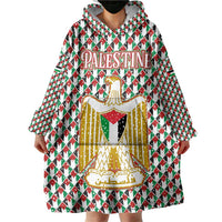 Palestine Christmas Wearable Blanket Hoodie with Red-Green Pattern, Golden Eagle Emblem, and Jesus Holding Flag Motif - Wonder Print Shop