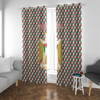 Palestine Christmas Window Curtain with Red-Green Pattern, Golden Eagle Emblem, and Jesus Holding Flag Motif - Wonder Print Shop