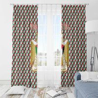 Palestine Christmas Window Curtain with Red-Green Pattern, Golden Eagle Emblem, and Jesus Holding Flag Motif - Wonder Print Shop